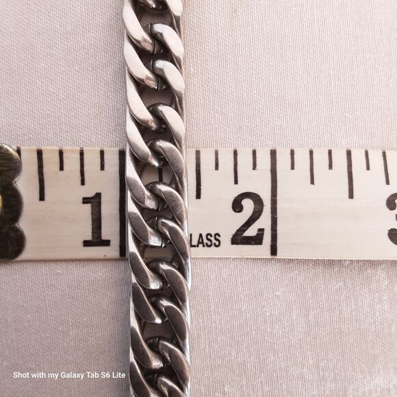 Chunky Curb Chain Bracelet Silver Tone Lobster Claw - Picture 10 of 10